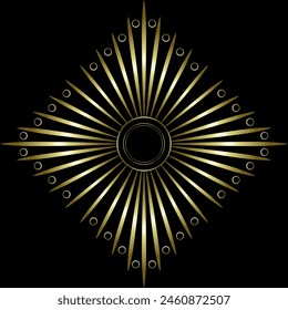Abstract luxury geometric design element. Golden multirayed star on black background. Mosaic tile background for decor textile, home, etc.