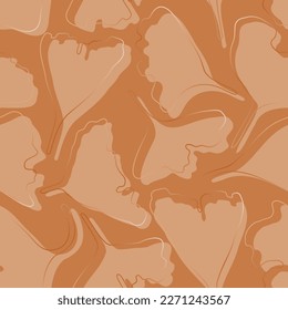 Abstract luxury ginkgo leaves seamless pattern. Autumn moochrome foliage backgound with jinkgo biloba leaf silhouettes and outlines. For fashion design, textile, fabric, cover. Vector illustration.