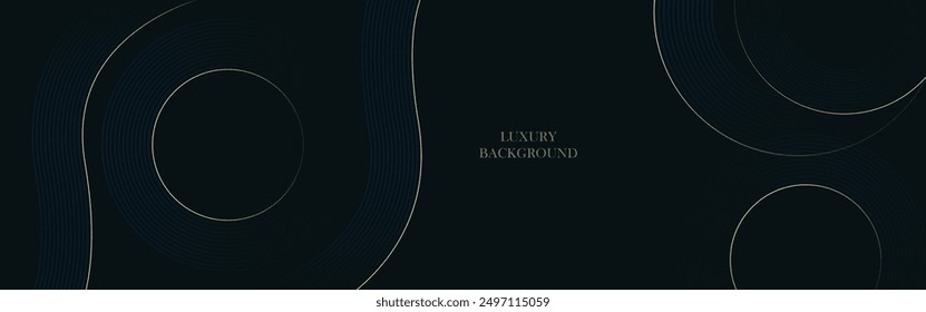 Abstract luxury glowing circle lines on dark background. Geometric stripe line design. Elegant gold lines elements. Modern horizontal banner template.
