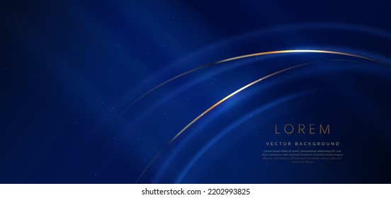 Abstract luxury glowing gold curved lines overlapping on dark blue background. Template award nomination ceremony design. Vector illustration