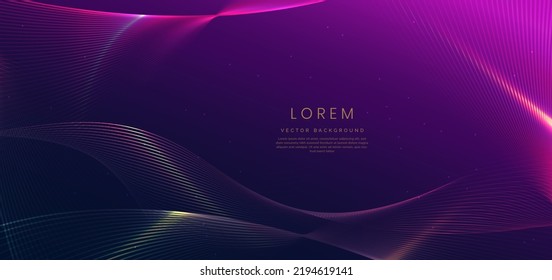 Abstract luxury glowing lines curved overlapping on dark blue and purple background. Template premium award design. Vector illustration