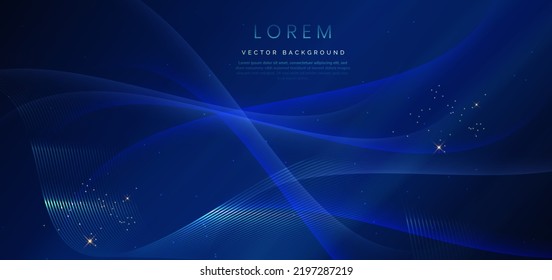 Abstract luxury glowing lines curved overlapping on dark blue background. Template premium award design. Vector illustration