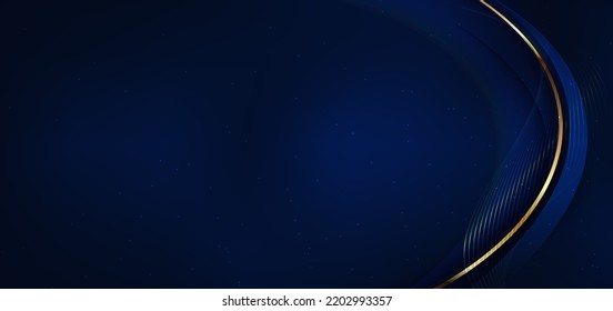 Abstract luxury glowing lines curved overlapping on dark blue background. Template premium award design. Vector illustration