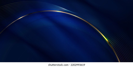 Abstract luxury glowing lines curved overlapping on dark blue background. Template premium award design. Vector illustration