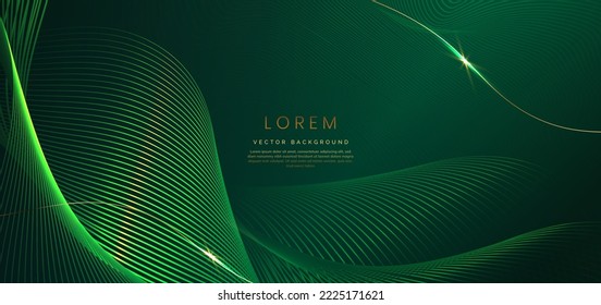 Abstract luxury glowing lines curved overlapping on dark green background. Template premium award design. Vector illustration