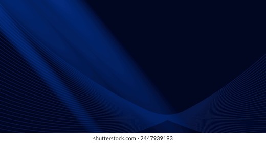 Abstract luxury glowing lines curved overlapping on dark blue background.