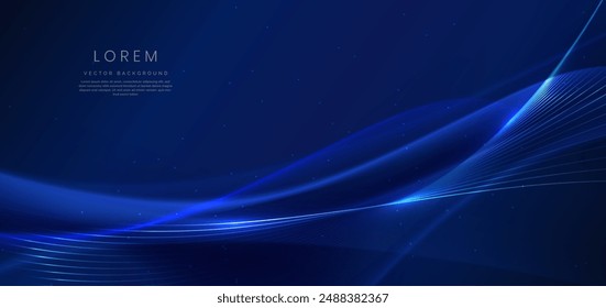 Abstract luxury glowing lines curved overlapping on dark blue background. Template premium award design. Vector illustration