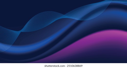 Abstract luxury glowing lines curved overlapping on dark blue background. Template premium award design.