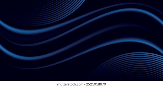 Abstrakte, luxuriös leuchtende Linien, die sich auf dunkelblauem Hintergrund überlappen. Premium-Design der Vorlage. Vektorgrafik