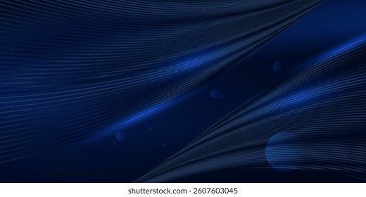 Abstract luxury glowing lines curved overlapping on dark blue background. Template premium award design.eps10