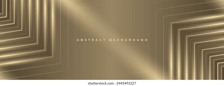 Abstract luxury gold background with arrows, angles and light rays. Elegant luxurious wide banner with 3d geometric triangle shapes. Vector illustration