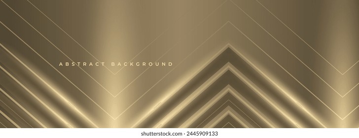 Abstract luxury gold background with arrows, angles and light rays. Elegant luxurious wide banner with 3d geometric triangle shapes. Vector illustration