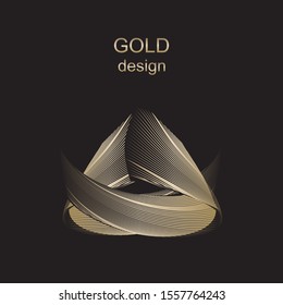 Abstract luxury gold background, creative geometric halftone lines dynamic pattern, vector modern design golden symbol, sign, logo, emblem.