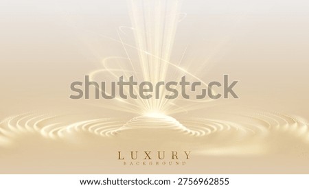 Abstract luxury gold background showing glowing particle ring stage. Elegant light ray space for premium beauty presentation banner. Vector illustration.