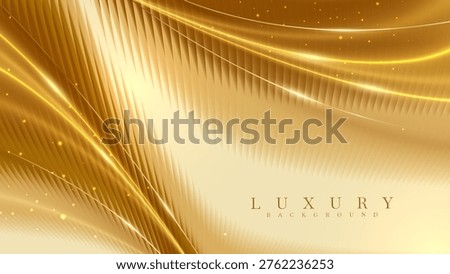 Abstract luxury gold background showing metallic glass ripple. Premium wave texture with elegant neon light line decoration. Vector illustration.