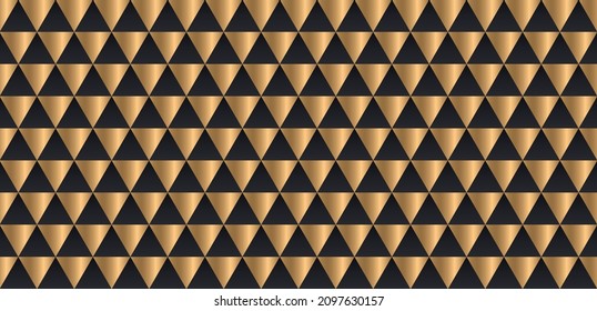Abstract luxury gold and black geometric triangle shapes background. Luxury and elegant geometric pattern design elements. Modern gold metallic texture vector. Vector illustration