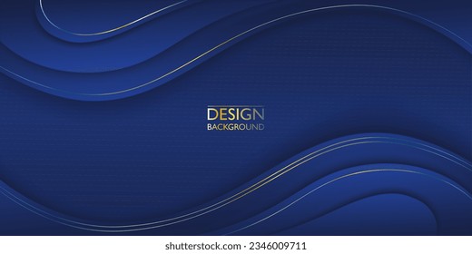 Abstract luxury gold blue wave template design. Contemporary style graphic. Vector illustration for presentation, banner, cover, web, flyer, card, poster, wallpaper, texture, slide, social media.