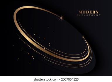 Abstract luxury gold circle effect on black background. Modern simple geometric pattern with glitter golden lines. Luxury and elegant style template design. Vector illustration