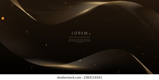 Abstract luxury gold curve lines elegant and lighting effect on black background. Vector illustration