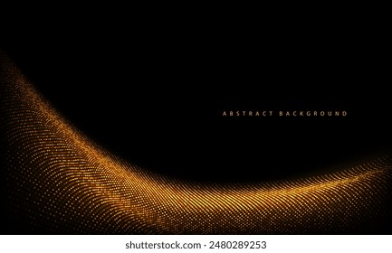 Abstract luxury gold dots particles curve wave on black with blank space design modern futuristic background vector illustration.
