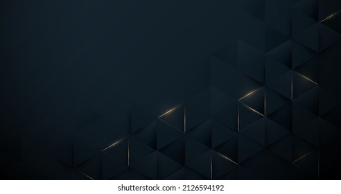 Abstract luxury gold light trim with dark blue triangles background. Vector illustration