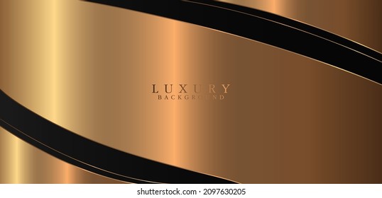 Abstract luxury gold metallic curve shape template design on black background. 3d style vector. Modern elegant texture element. Suit for banner, poster, cover, flyer, brochure, website, presentation