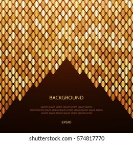 Abstract luxury gold pattern of a plurality of forms. Empty dark space for text. Gold scales.