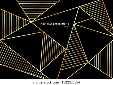 Abstract luxury gold polygonal pattern on black background. Beautiful template with golden geometric and line decoration. Vector illustration