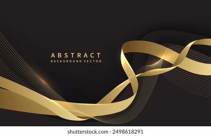 Abstract luxury gold ribbon line wave curve on black design modern background vector illustration.