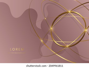 Abstract luxury gold rings overlapping on rese gold background with light effect. Vector illustration