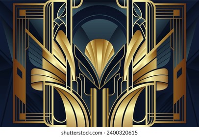 Abstract luxury golden art deco style background. illustration geometric elements and expensive.