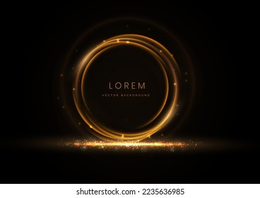 Abstract luxury golden circles frame with effect glowing on black background and lighting effect sparkle. Template premium award ceremony design. Vector illustration