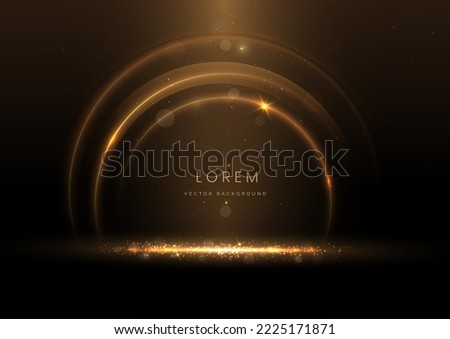Abstract luxury golden circles frame with effect glowing on dark brown background and lighting effect sparkle. Template premium award ceremony design. Vector illustration