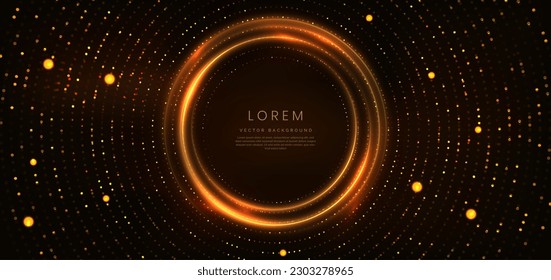 Abstract luxury golden circles lines overlapping on dark blue background with lighting effect and sprkle. Template premium award design. Vector illustration