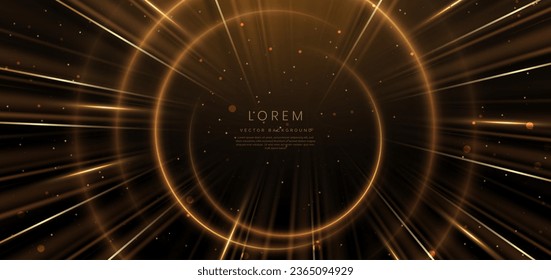 Abstract luxury golden circles lines overlapping on dark brown background with lighting effect and sprkle. Template premium award design. Vector illustration