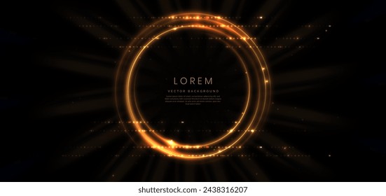 Abstract luxury golden circles lines overlapping on black background with lighting effect and sprkle. Template premium award design. Vector illustration