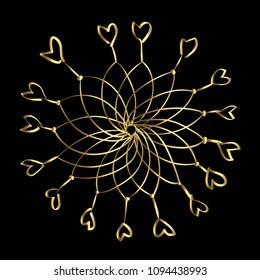 Abstract luxury golden design element. Interlacing of golden lines and hearts