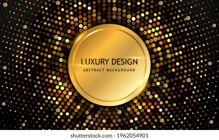 Abstract luxury golden frame with bright sparkles and gold sphere. Round frame of golden sparkling dust, glamorous pattern.Vector light circles and spark light effect.Magic circle. Vector illustration