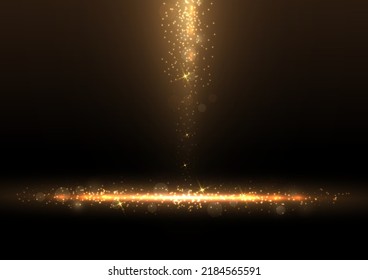 Abstract luxury golden glitter effect glowing on black background with lighting effect sparkle. Template premium award ceremony design. Vector illustration