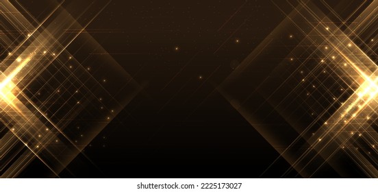 Abstract luxury golden glitter effect glowing on dark brown background with lighting effect sparkle. Template premium award ceremony design. Vector illustration