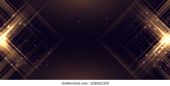 Abstrakter luxuriöser, goldener, glänzender Effekt, der auf dunkelviolettem Hintergrund mit leuchtendem Effekt glänzt. Preisverleihung für Vorlage und Prämie. Vektorgrafik