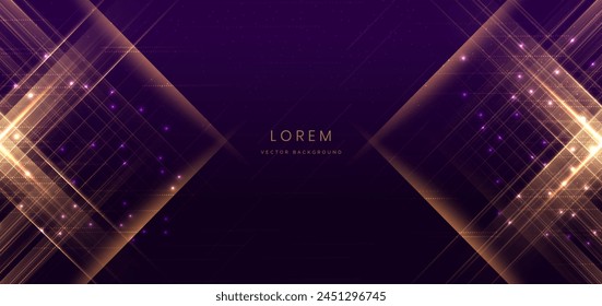 Abstract luxury golden glitter effect glowing on dark purple background with lighting effect sparkle. Template premium award ceremony design. Vector illustration