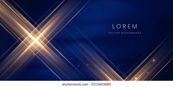 Abstractas efecto de brillo dorado de lujo que brilla intensamente sobre fondo azul oscuro con efecto de iluminación brillante. Diseño de la ceremonia de entrega de premios premium de Plantilla. Ilustración vectorial