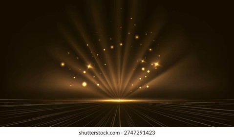 Abstract luxury golden glitter effect glowing on black background with lighting effect sparkle. Template premium award ceremony design. Vector illustration
