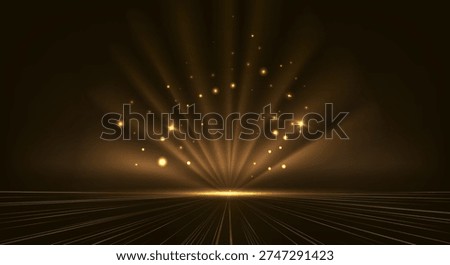 Abstract luxury golden glitter effect glowing on black background with lighting effect sparkle. Template premium award ceremony design. Vector illustration