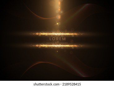 Abstract luxury golden glowing lines  overlapping on black background with lighting effect sparkle. Template premium award design. Vector illustration