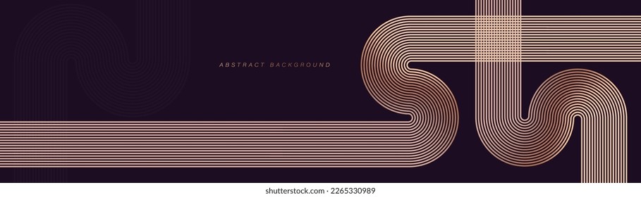 Abstract luxury golden glowing stripes on dark background. Vintage retro style. Geometric lines art design. Modern elegant shiny gold lines. Horizontal banner template. Vector illustration