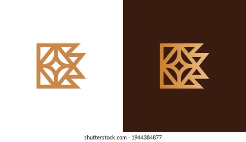 Abstract luxury golden letter E logo with star element, decorative initial E monogram, logo in geometric shape