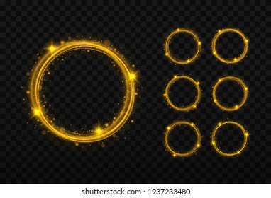 Abstract luxury golden light rings with trace effect. Light effect line vector circle. Bright trace from the luminous rays of twisting in a rapid movement in a spiral, magic Christmas concept.