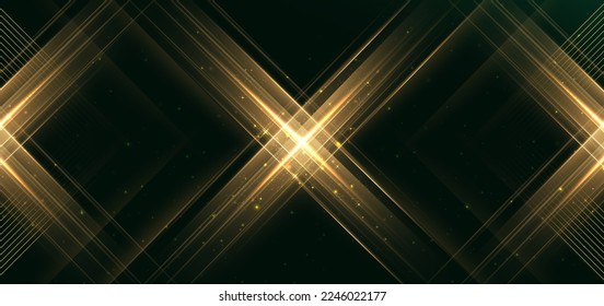 Abstrakter luxuriöser, goldener Lichteffekt, der auf dunkelgrünem Hintergrund leuchtet und den Lichteffekt strahlt. Preisverleihung für Vorlage und Prämie. Vektorgrafik